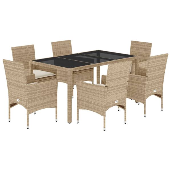 vidaXL Ensemble &agrave; manger de jardin et coussins 7 pcs beige rotin verre