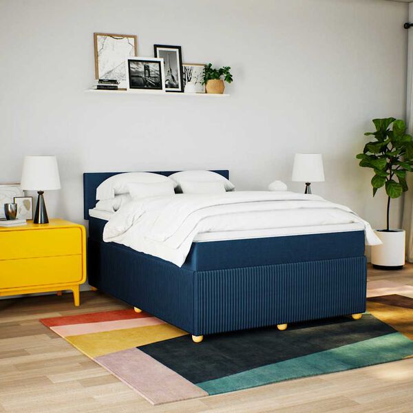 vidaXL Sommier &agrave; lattes de lit avec matelas Bleu 140x190 cm Tissu