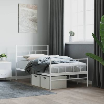 vidaXL Cadre de lit métal sans matelas avec pied de lit blanc 75x190cm