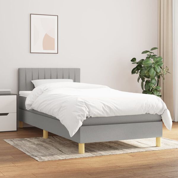 vidaXL Sommier &agrave; lattes de lit avec matelas Gris clair 100x200cm Tissu