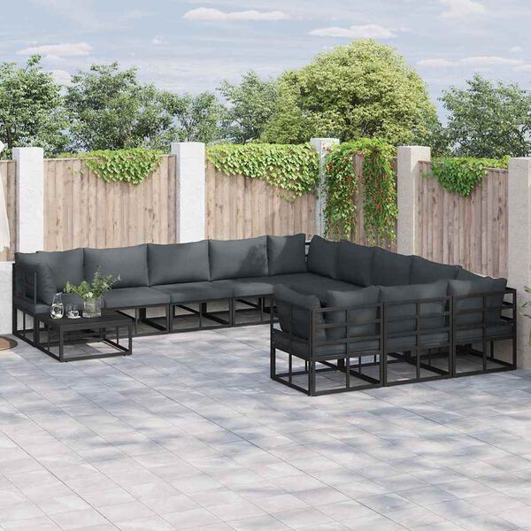 vidaXL Ensemble de canapé de jardin avec coussin 12 pcs Noir Aluminium