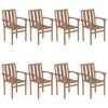 vidaXL Chaises de jardin empilables avec coussins lot de 8 Teck solide