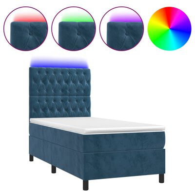 vidaXL Sommier à lattes de lit matelas et LED Bleu foncé 100x200 cm