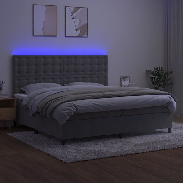 vidaXL Sommier &agrave; lattes de lit matelas et LED Gris clair 200x200 cm