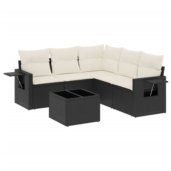 vidaXL Salon de jardin 6 pcs avec coussins noir r&eacute;sine tress&eacute;e