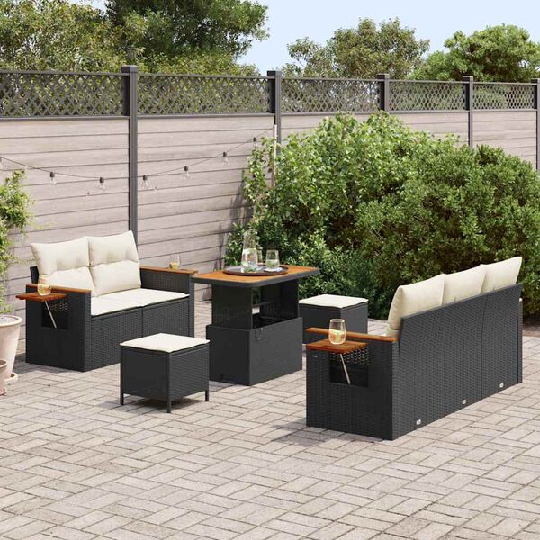 vidaXL Ensemble de canapé de jardin 10 pcs Noir et Crème polyrotin
