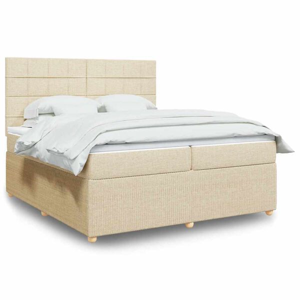 vidaXL Sommier &agrave; lattes de lit avec matelas Cr&egrave;me 200x200 cm Tissu