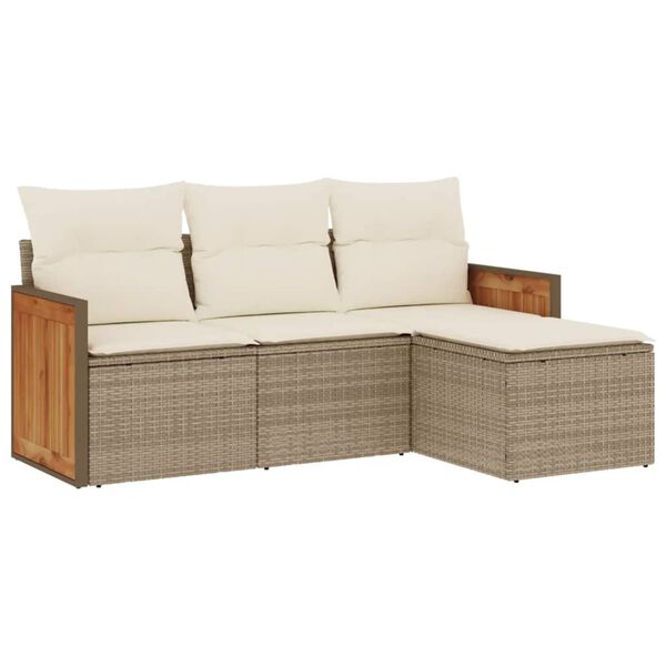 vidaXL Salon de jardin avec coussins 4 pcs beige r&eacute;sine tress&eacute;e