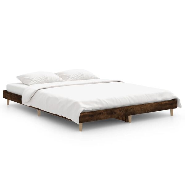 vidaXL Cadre de lit sans matelas ch&ecirc;ne fum&eacute; 135x190 cm bois ing&eacute;nierie