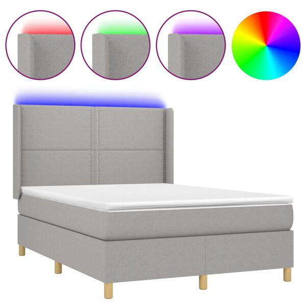 vidaXL Sommier &agrave; lattes de lit matelas LED Gris clair 140x190 cm Tissu