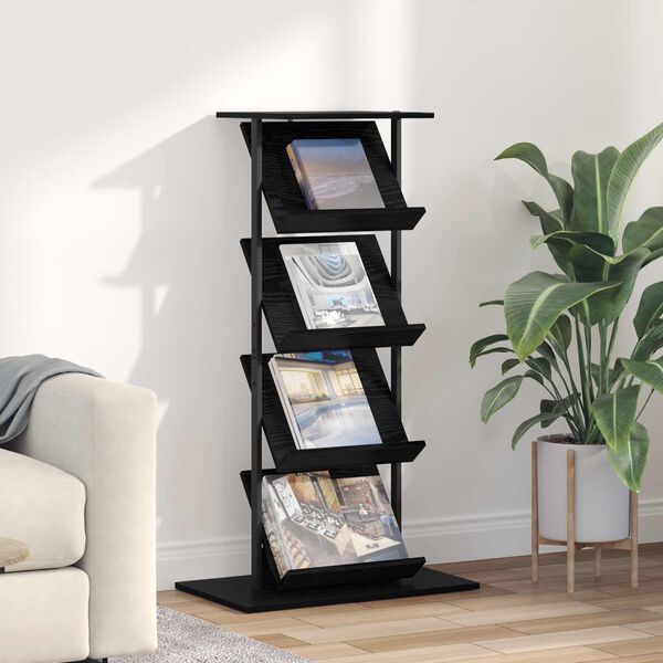 vidaXL &Eacute;tag&egrave;re &agrave; magazines avec &eacute;tag&egrave;re Ch&ecirc;ne noir 68 x 40 x 123,5 cm