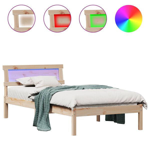 vidaXL Cadre de lit avec t&ecirc;te de lit Marron 75 x 190 cm Pin massif