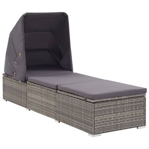 vidaXL Chaise longue avec auvent et coussin R&eacute;sine tress&eacute;e Gris