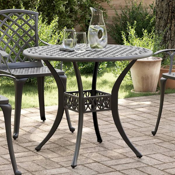 vidaXL Table de jardin noir &Oslash;90x75 cm aluminium coul&eacute;