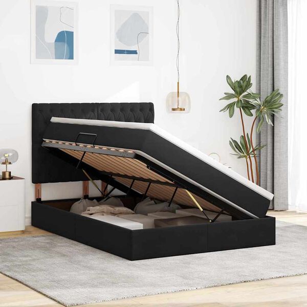 vidaXL Lit avec rangement et matelas Noir 140 x 200 cm Velours