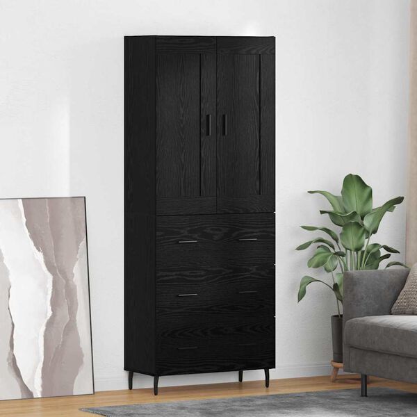 vidaXL Haut Armoire 2 pcs Ch&ecirc;ne noir Bois Agglom&eacute;r&eacute; et Verre
