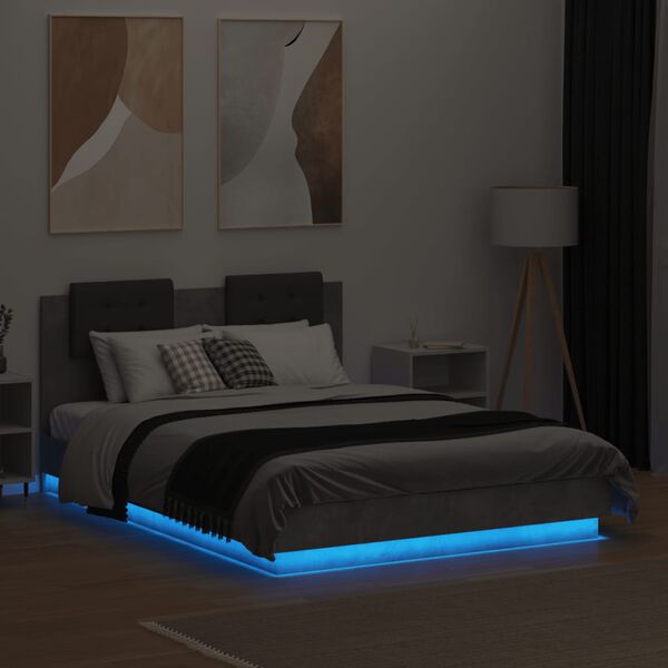 vidaXL Cadre de lit avec LED sans matelas gris b&eacute;ton 120x190 cm