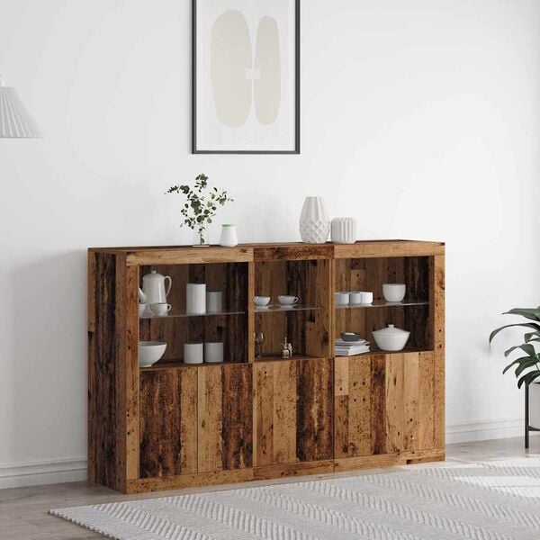 vidaXL Buffet LED Bois ancien 162 x 37 x 100 cm Bois d'ing&eacute;nierie