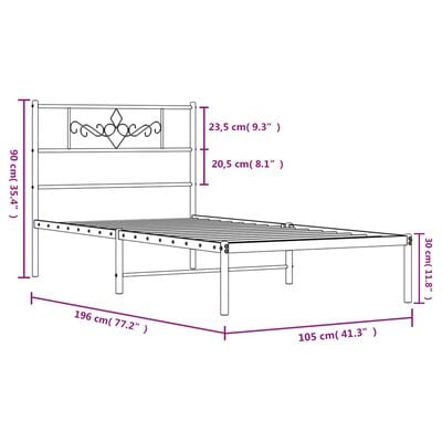 vidaXL Cadre de lit métal sans matelas et tête de lit blanc 100x190 cm