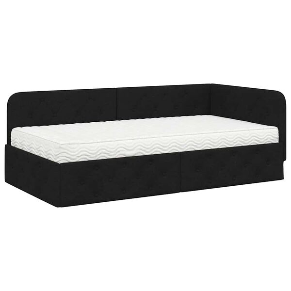 vidaXL Cadre de lit d'angle avec matelas Noir 90 x 190 cm tissu