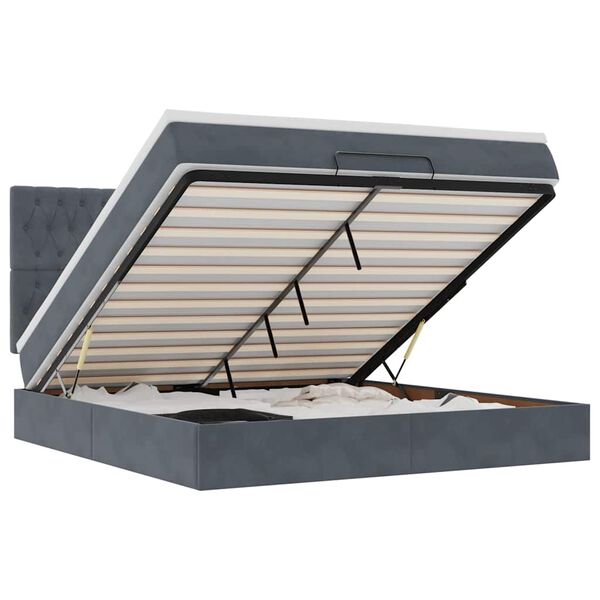 VidaXL Cadre de lit ottoman avec matelas gris fonc&eacute; 160x200cm velours