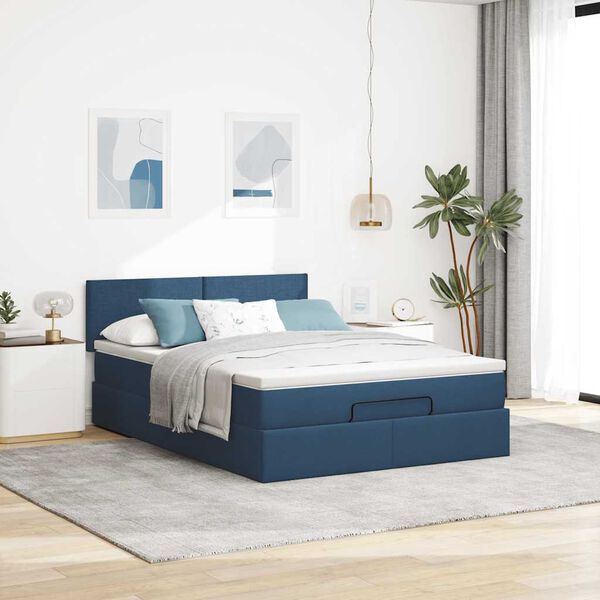 VidaXL Cadre de lit ottoman avec matelas bleu 140x200 cm tissu