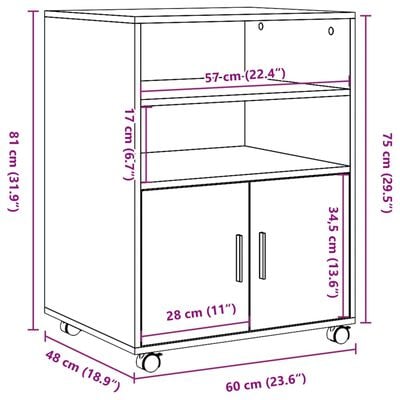 vidaXL Armoire à roulettes chêne sonoma 60x48x81 cm bois d'ingénierie