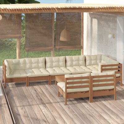 vidaXL Salon de jardin 9 pcs avec coussins Marron miel Bois de pin