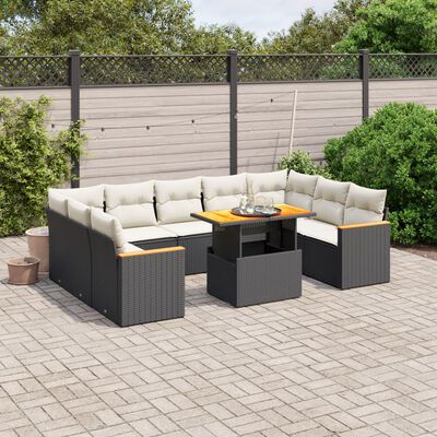 vidaXL Salon de jardin 11 pcs avec coussins noir résine tressée