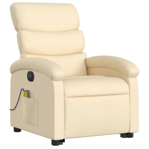 vidaXL Fauteuil inclinable de massage &eacute;lectrique Cr&egrave;me Tissu