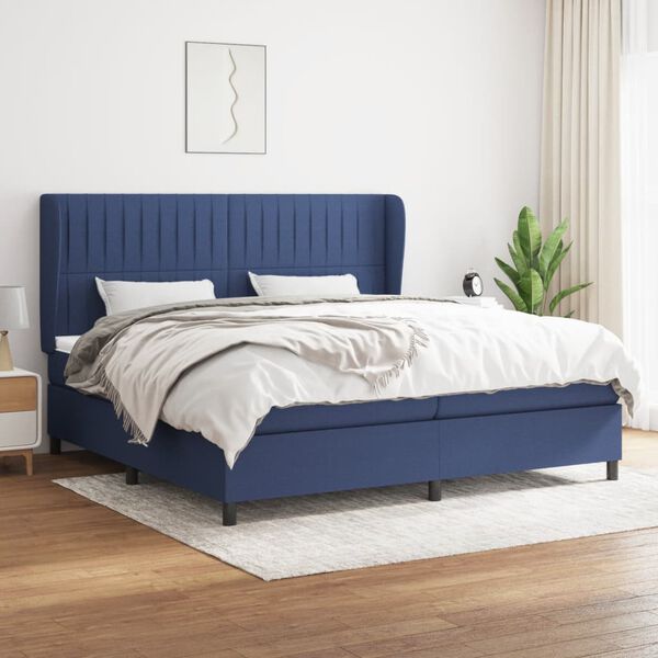 vidaXL Sommier &agrave; lattes de lit avec matelas Bleu 200x200 cm Tissu