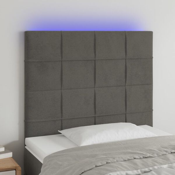 vidaXL Tête de lit à LED Gris foncé 80x5x118/128 cm Velours