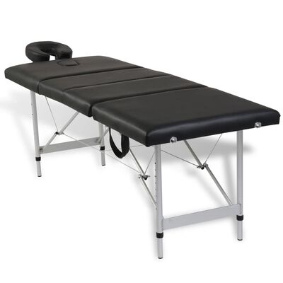vidaXL Table pliable de massage Noir 4 zones avec cadre en aluminium