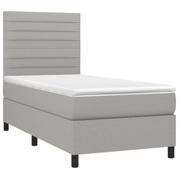 vidaXL Sommier &agrave; lattes de lit avec matelas Gris clair 90x200 cm Tissu