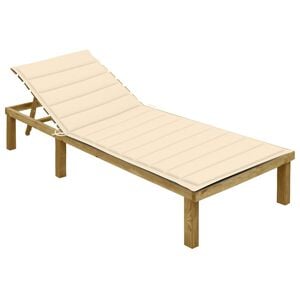 vidaXL Chaise longue avec coussin cr&egrave;me Bois de pin impr&eacute;gn&eacute;