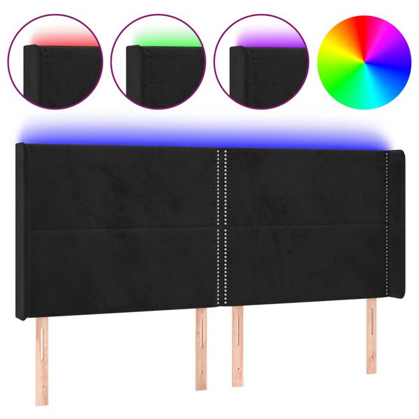 vidaXL T&ecirc;te de lit &agrave; LED Noir 203x16x118/128 cm Velours