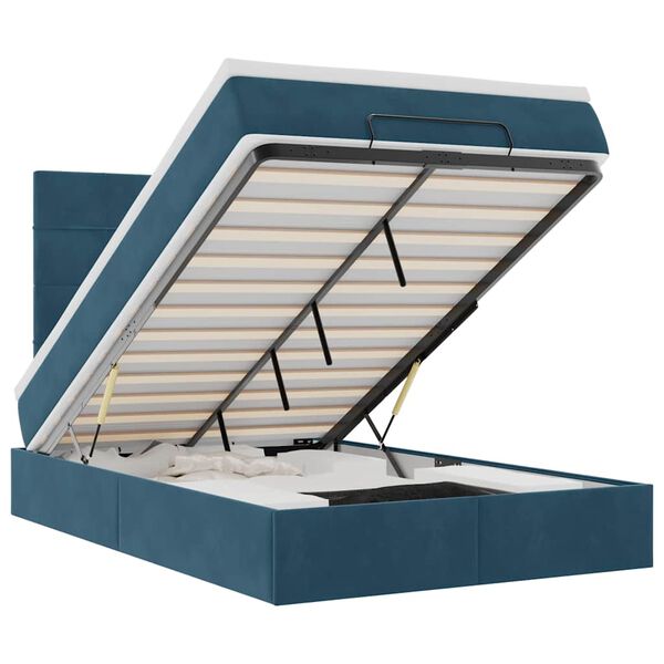 vidaXL Cadre de lit ottoman avec matelas bleu fonc&eacute; 120x190 cm velours