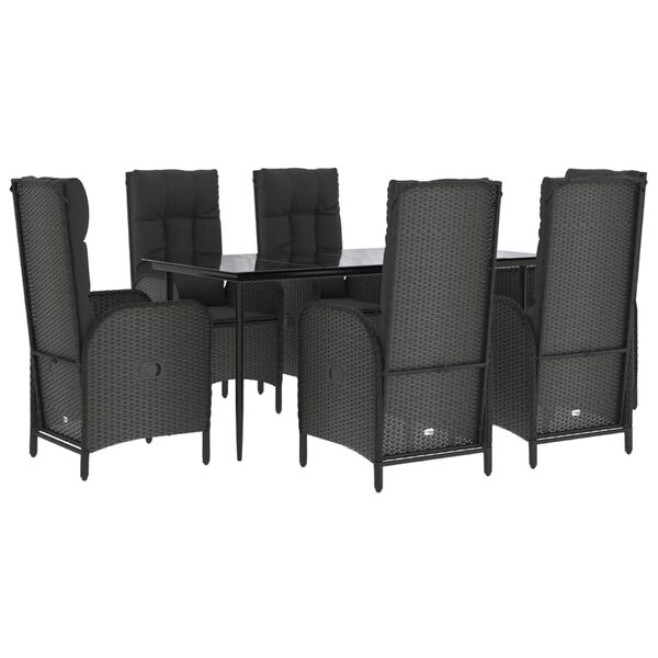 vidaXL Ensemble &agrave; manger de jardin coussins 7pcs Noir R&eacute;sine tress&eacute;e