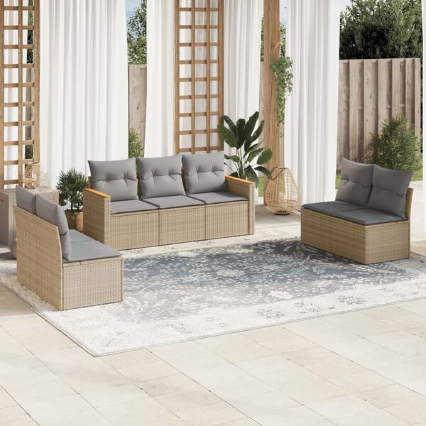 vidaXL Salon de jardin avec coussins 7pcs m&eacute;lange beige r&eacute;sine tress&eacute;e