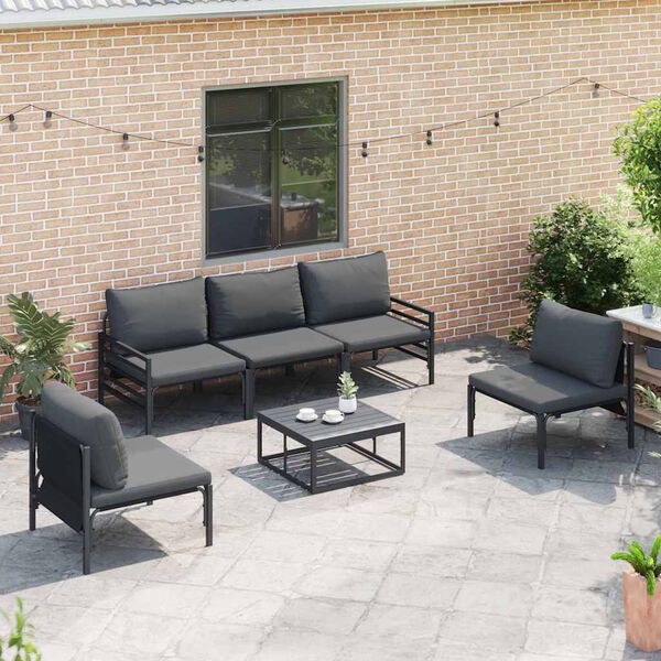 vidaXL Ensemble de canap&eacute; de jardin avec coussin 5 pcs Noir Acier