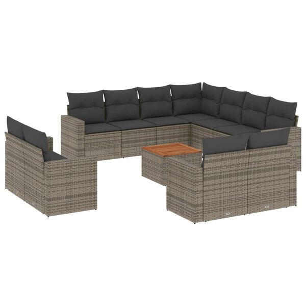 vidaXL Salon de jardin avec coussins 12 pcs gris r&eacute;sine tress&eacute;e