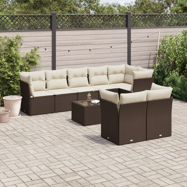 vidaXL Salon de jardin avec coussins 9 pcs marron r&eacute;sine tress&eacute;e
