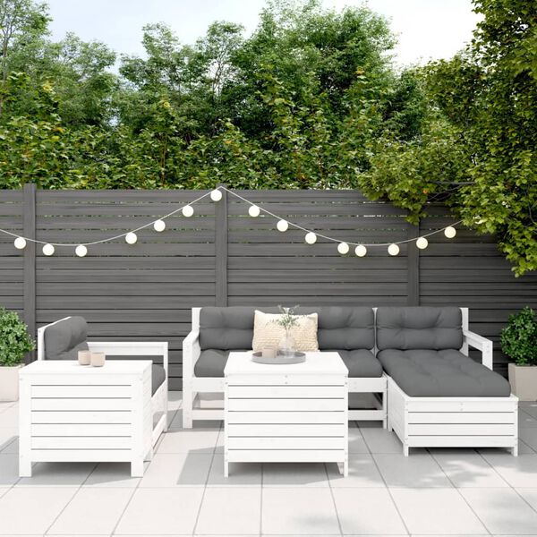 vidaXL Salon de jardin 7 pcs blanc bois de pin massif