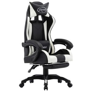 vidaXL Fauteuil de jeux vid&eacute;o et repose-pied Blanc et noir Similicuir