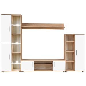 vidaXL Meuble TV mural avec lumi&egrave;re LED Ch&ecirc;ne sonoma et blanc