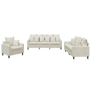 vidaXL Ensemble de canap&eacute;s 3 pcs avec coussins Cr&egrave;me Velours