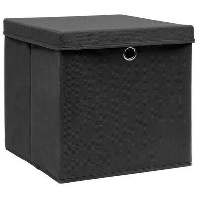vidaXL Boîtes de rangement avec couvercles 4 pcs 28x28x28 cm Noir