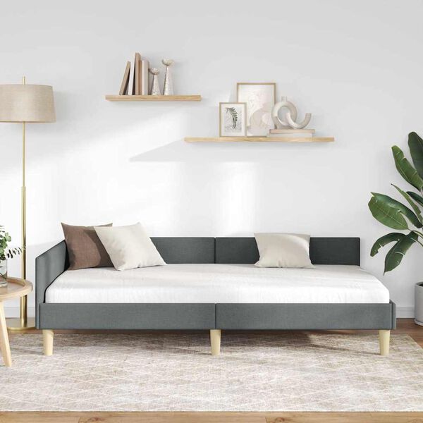 vidaXL Cadre de lit d'angle Gris foncé 100 x 200 cm tissu