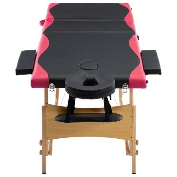 vidaXL Table de massage pliable 3 zones Bois Noir et rose