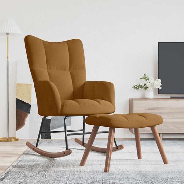 vidaXL Chaise &agrave; bascule avec tabouret en velours marron